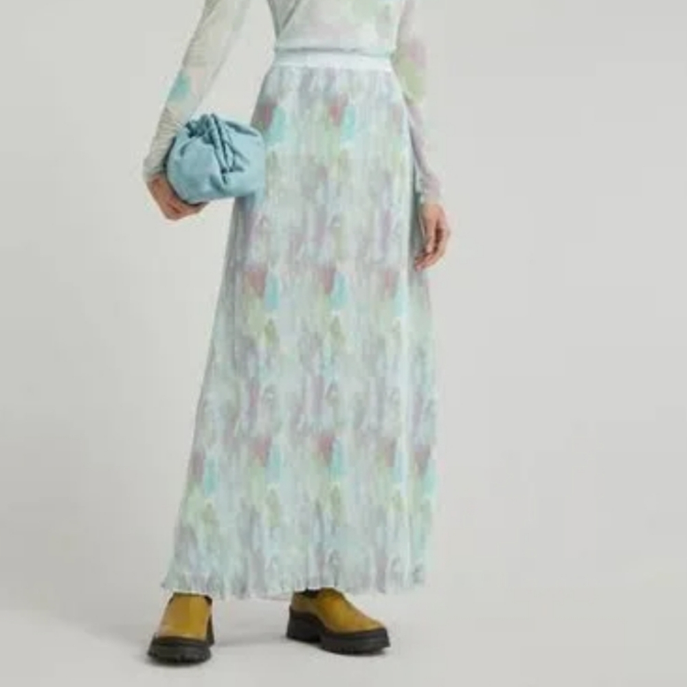 GANNI Watercolor Pleated Pastel Maxi Skirt Size 32/XS